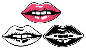 set lips glowing lipstick icon design vector