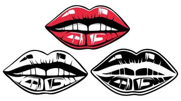 set female red lips icon retro design vector
