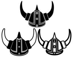 conjunto siluetas vikingo casco icono. emblema guerrero casco logo diseño vector
