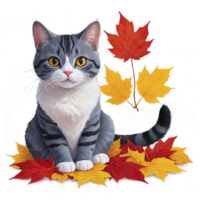 gatto seduta su autunno le foglie png