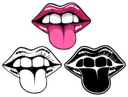 set open mouth female tongue and pink lips vector
