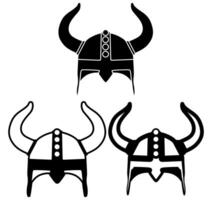 conjunto Clásico vikingo casco icono. antiguo guerrero gorra vector