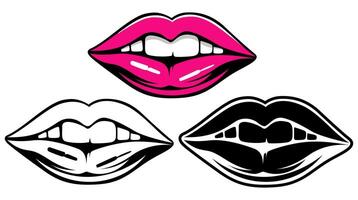 set close up big lips icon beauty lips skincare vector