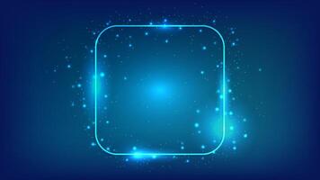 Neon rounded square frame with shining effects vector