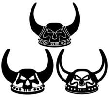 conjunto vikingo cráneo casco icono. Caballero guerrero logo diseño vector