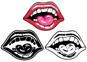 set women lough glowing lips design vector