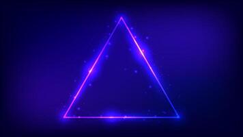 Neon triangular frame with shining effects vector