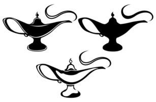 set silhouettes genie lamp icon. Aladdin Magic Lamp symbol vector