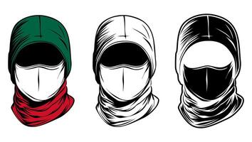 set mysterious mexico mask icon. mexican protester vector