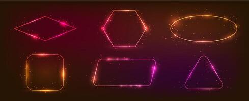 Set of six neon frames with shining effects vector