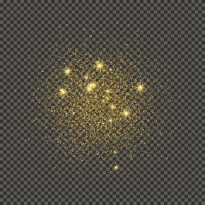 Gold glittering dust on a gray background. Dust with gold glitter effect and empty space for your text. illustration