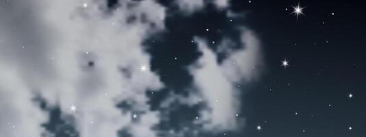 noche cielo con nubes y muchos estrellas vector