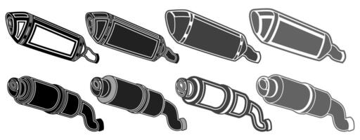 set metallic exhaust pipe icon. Motorcycle Muffler design vector