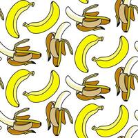 Seamless pattern of closed and open bananas, made in a simple contour style with color. Bananas are made in a modern design. Texture is suitable for textiles, packaging, branding, stationery, paper vector