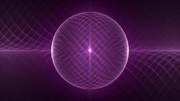 Seamless loop animation of abstract purple sphere made of white energy lines and particles with soft glow effect on a dark background , motion graphics , looped , 4k , 60 fps video