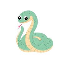 serpiente en plano estilo. dibujos animados ilustración de un víbora en un blanco antecedentes. niños ilustración. símbolo de el 2025 año. vector