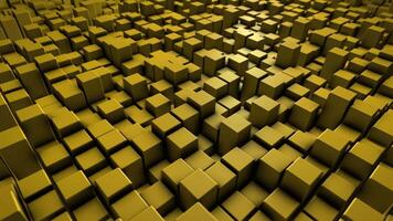 Abstract background with plenty of yellow cube blocks randomly moving up and down with smooth surfaces , soft realistic light and deep shadows , 3D render , motion graphics , 4k , 60 fps video