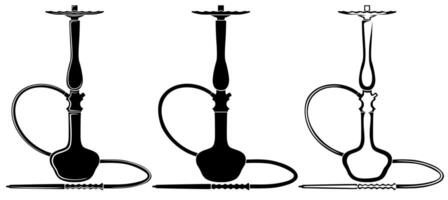 conjunto siluetas shisha icono símbolo. narguile negro diseño vector