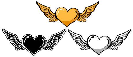 set gold heart wing icon. elegant love design vector