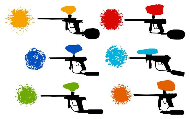 Set paintball gun icon colorful shot marker design