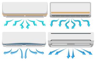 Set Air conditioner with flow arrow cold waves icon vector