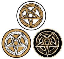 Set golden pentagram sign. mystrious pentacle symbol vector