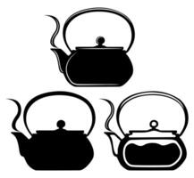 set Chinese teapot with smoke silhouette icon vector