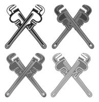 Set metallic adjustable pipe wrench icon plumbing service symbol vector