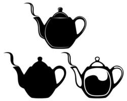 set silhouettes vintage teapot icon symbol vector