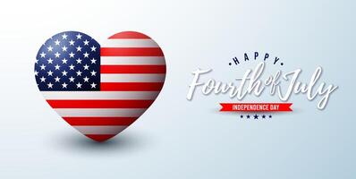 4th of July Independence Day of the USA Illustration with American Flag in Heart. Fourth of July National Celebration Design with Typography Letter on Light Background for Banner, Greeting Card vector