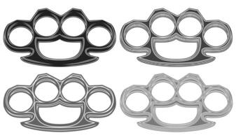 Set glossy Brass knuckles metallic icon. iron knuckle weapon vector