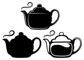 set classic Japanese teapot silhouette icon vector