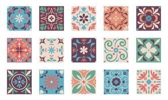 Oriental square ornaments. Seamless pattern of traditional arabic mosaic tiles, decorative geometric elements for wrapping design. texture vector