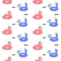 Seamless pattern with swimming circles in the shape of pink flamingos and blue peacocks vector