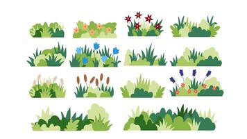 Set of icons of summer bushes with flowers in a flat style for the design and decoration of maps and urban and park vector