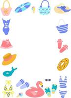 Vertical frame with hand-painted summer beach accessories. For the design and decoration of summer photos albums and souvenirs vector