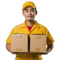 entrega hombre utilizando amarillo uniforme camisa png