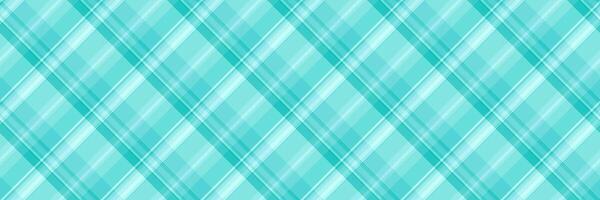 Minimal tartan check fabric, attire pattern seamless. Other background textile texture plaid in teal and cyan colors. vector
