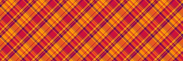 Valentine check textile fabric, tropical plaid texture. Glamour background seamless pattern tartan in orange and red colors. vector