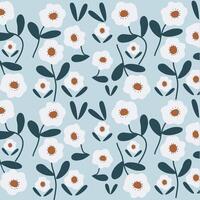 Hand drawn white abstract flowers pattern on blue background for fabric, textile, wallpaper vector