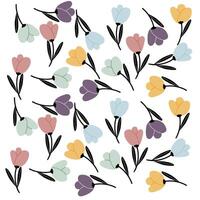 Hand drawn pastel flowers pattern on white for fabric, textile, wallpaper vector
