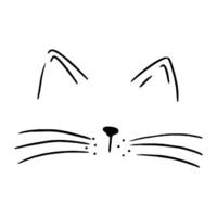 Cat Face art Print, Cat face icon, Cat face flat , black cat face icon isolated on white, Cat Tattoo Projects, Cute cat face, whiskers, ears and nose line icon, Cute cat face printed art t shirt vector