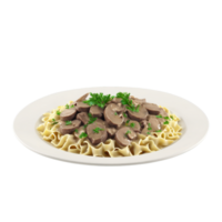 Beef Stroganoff tender beef strips creamy mushroom sauce egg noodles parsley garnish Culinary and Food png