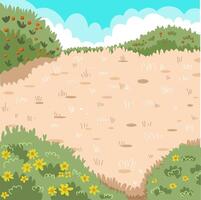 Grass field background with bushes around it untuk buku cerita vector