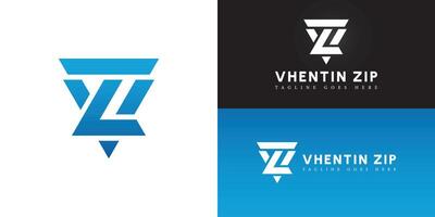 Abstract initial triangle letter VZ or ZV logo in blue color isolated on multiple background colors. The logo is suitable for technology solution provider brand logo design inspiration templates. vector