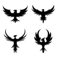 Collection of eagle and phoenix silhouette logos vector