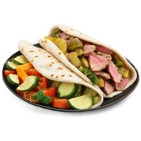 libanês shawarma fatiado carne Pão Pita pão legumes alho molho vibrante cores culinária e Comida conceito png