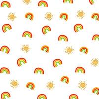 Cute rainbow and sun background on white vector