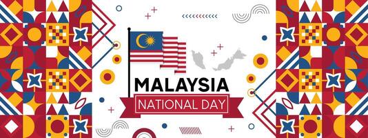 Malasia bandera para nacional día con resumen moderno diseño. Malasia bandera y mapa con tipografía bandera color tema. vector