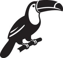 Toucan bird stand on the branch silhouette illustration. vector